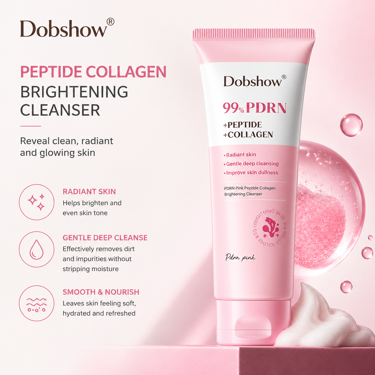 Dobshow®Salmon Peptide & Collagen Face Wash – Gentle Foaming Cleanser for Soft, Smooth Skin