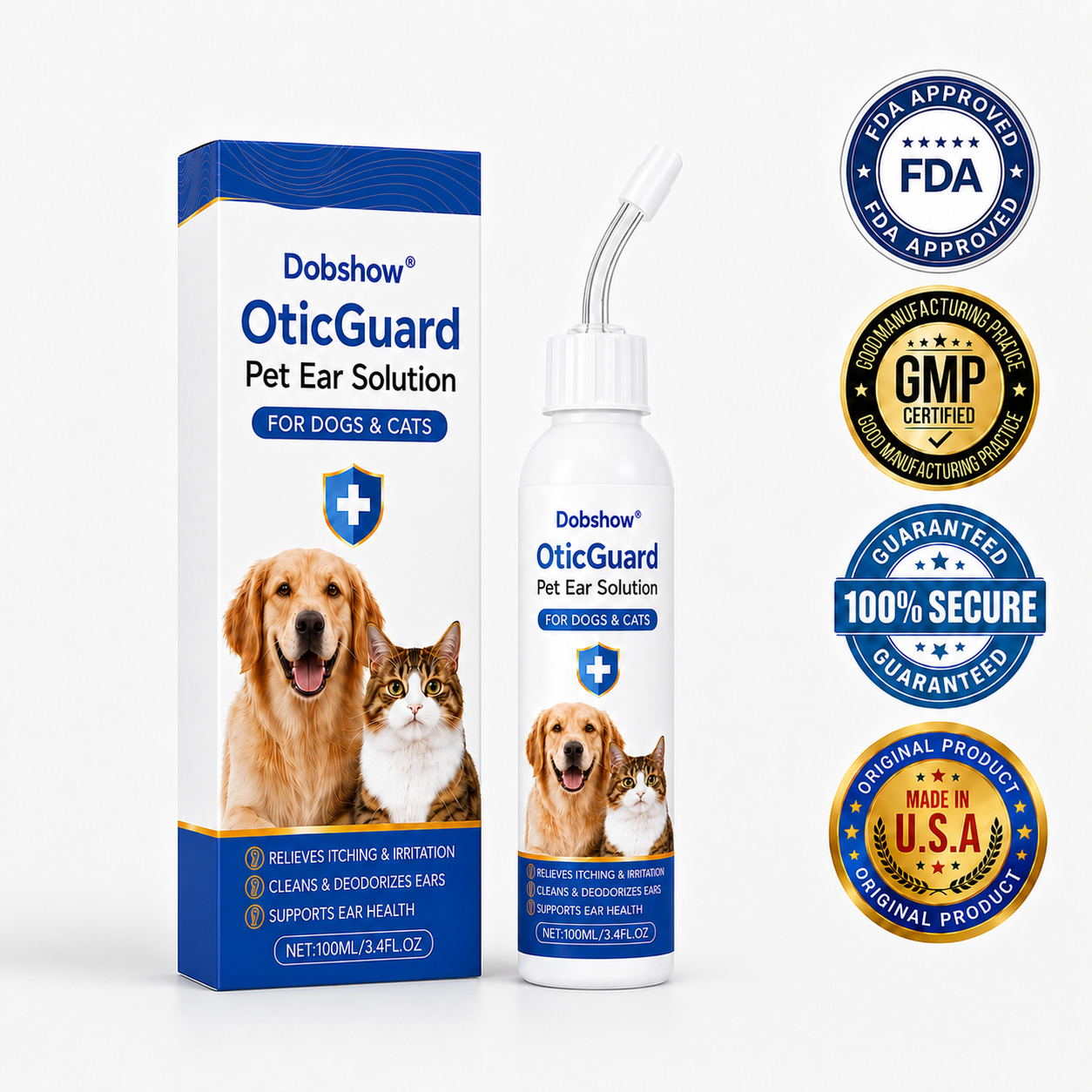 Dobshow® OticGuard Pet Ear Solution For Bacterial, Yeast & Ear Mite Care