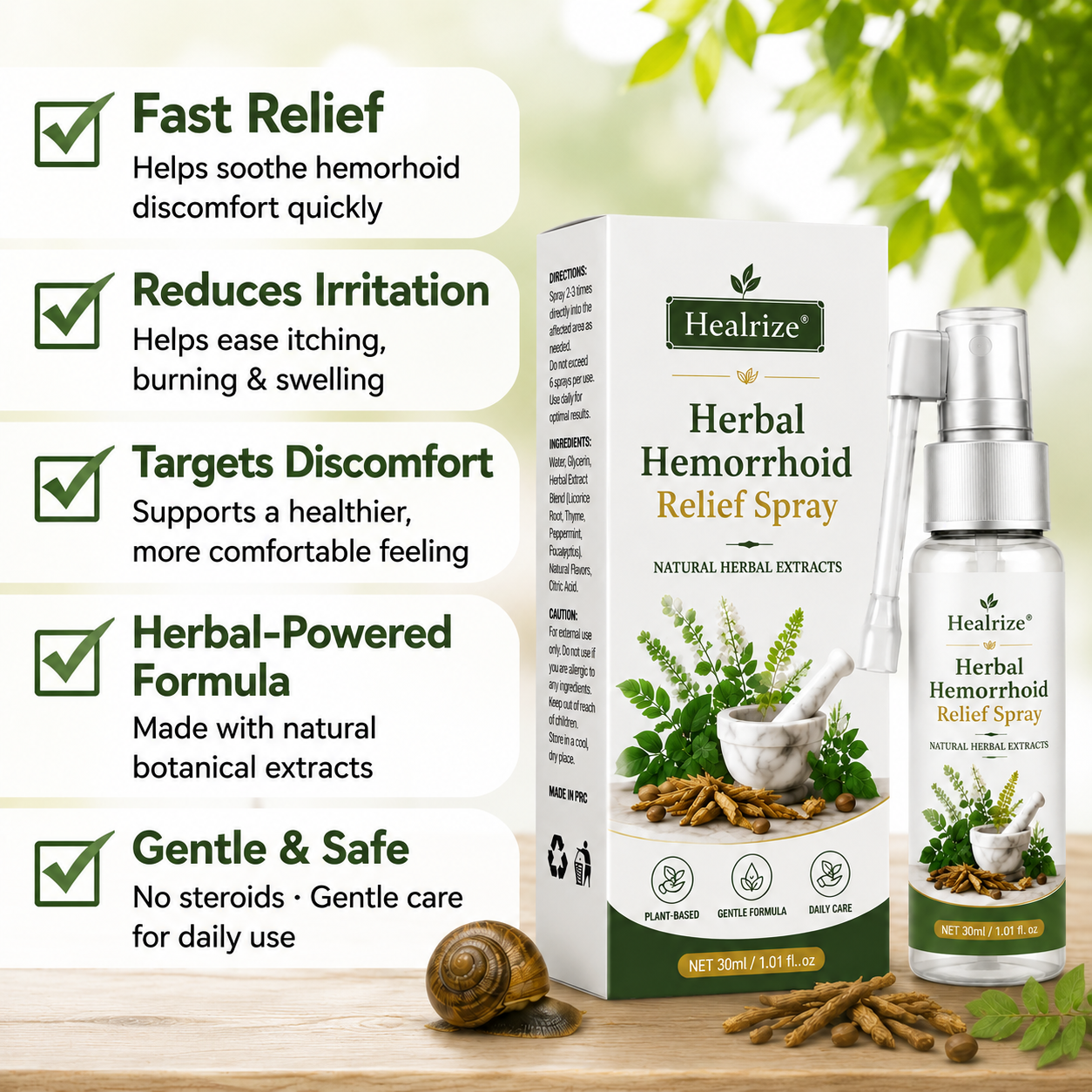 Healrize® Herbal  Hemorrhoid Relief Spray 🌿 (Stops Itching Fast & Supports Internal/External Comfort)