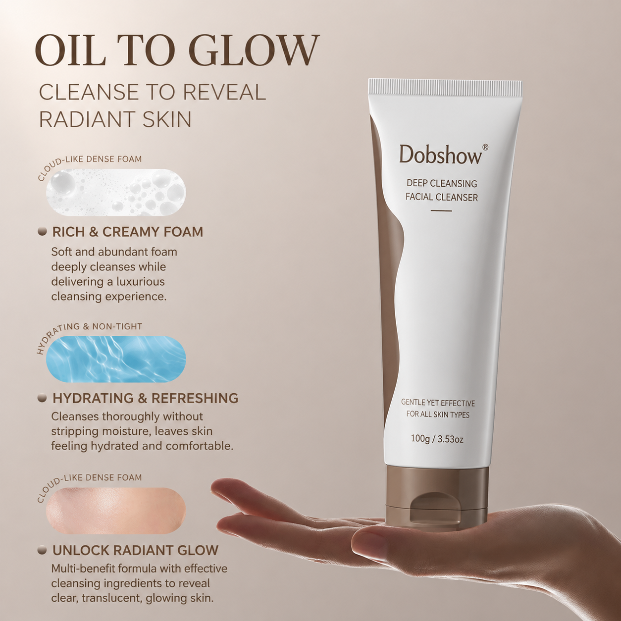 Dobshow®Black Tea Purifying Face Wash – Gentle Foaming Cleanser for Oily Skin & Pore Care