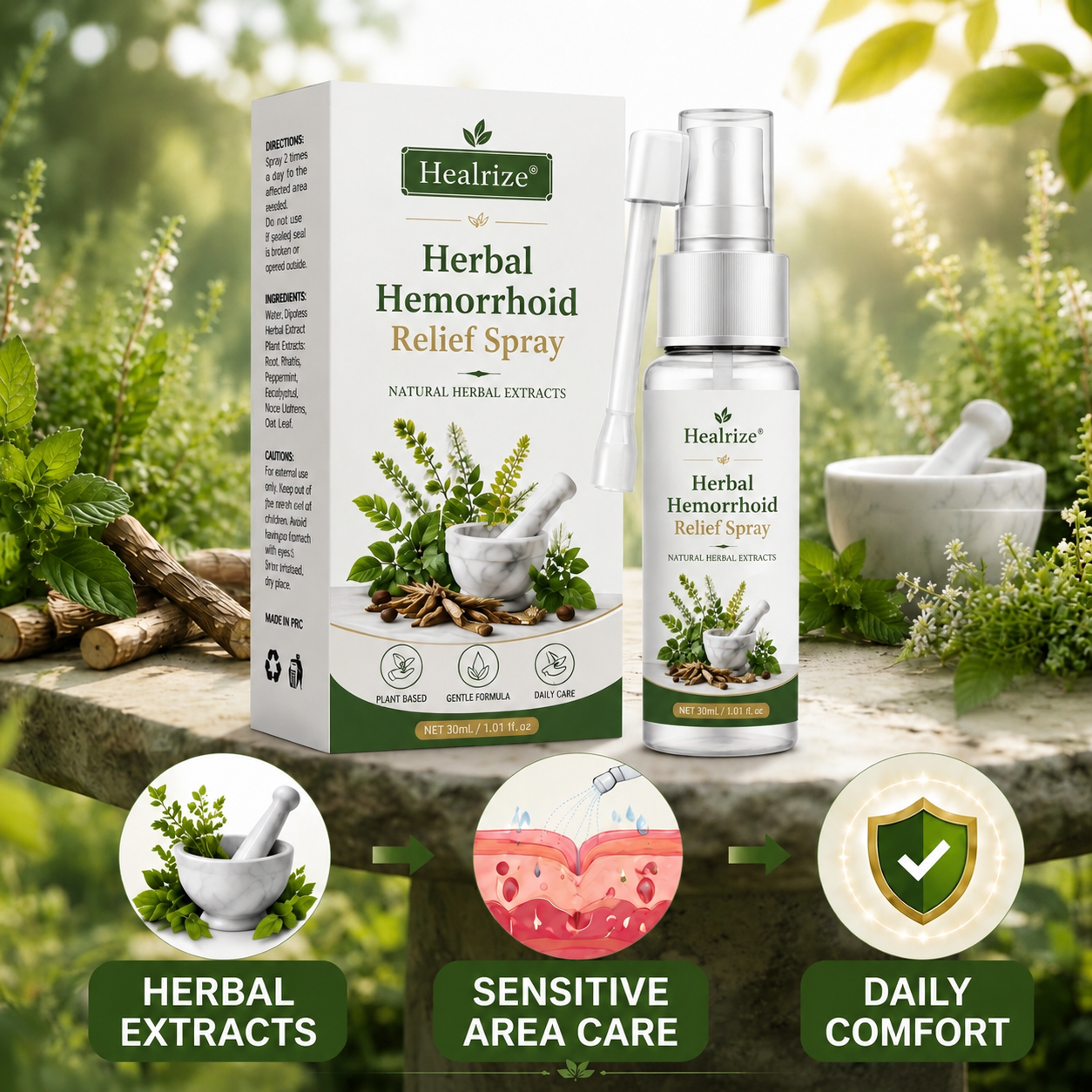Healrize® Herbal  Hemorrhoid Relief Spray 🌿 (Stops Itching Fast & Supports Internal/External Comfort)