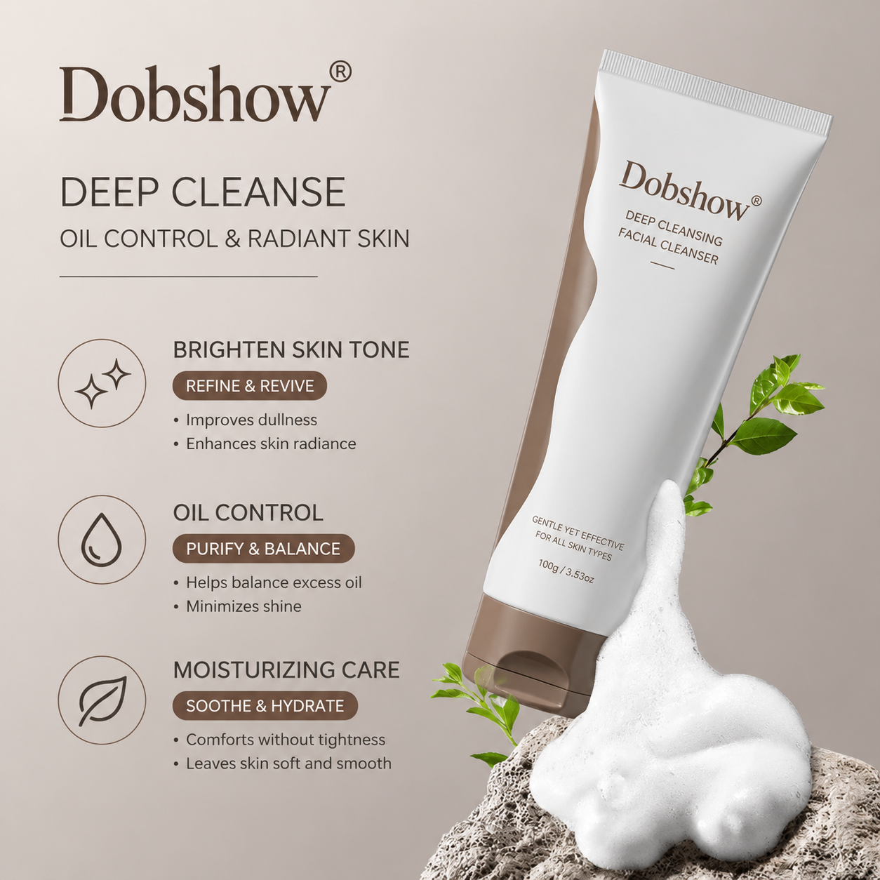 Dobshow®Black Tea Purifying Face Wash – Gentle Foaming Cleanser for Oily Skin & Pore Care
