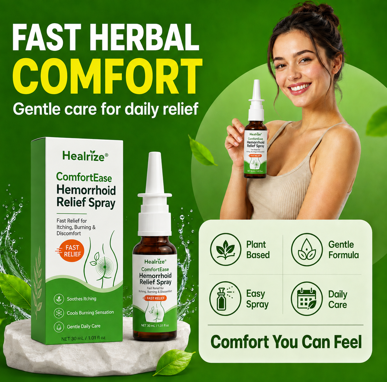 🌿Healrize® ComfortEase Hemorrhoid Relief Spray 🌿 – Fast Relief for Itching, Burning & Everyday Discomfort