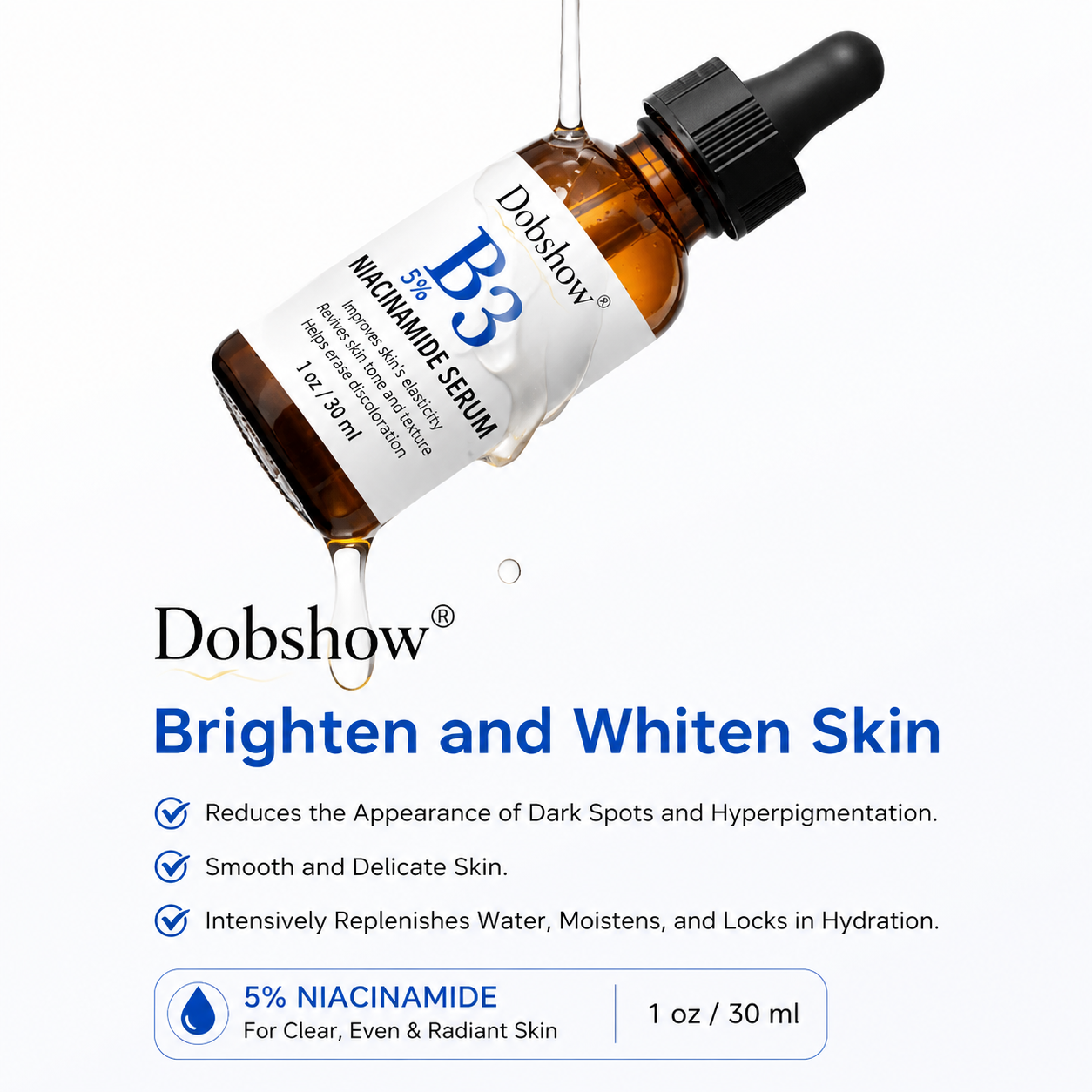 Dobshow®Multi-Action Serum with Niacinamide, Hyaluronic Acid & Vitamin C – Hydrating Face Essence for All Skin Types